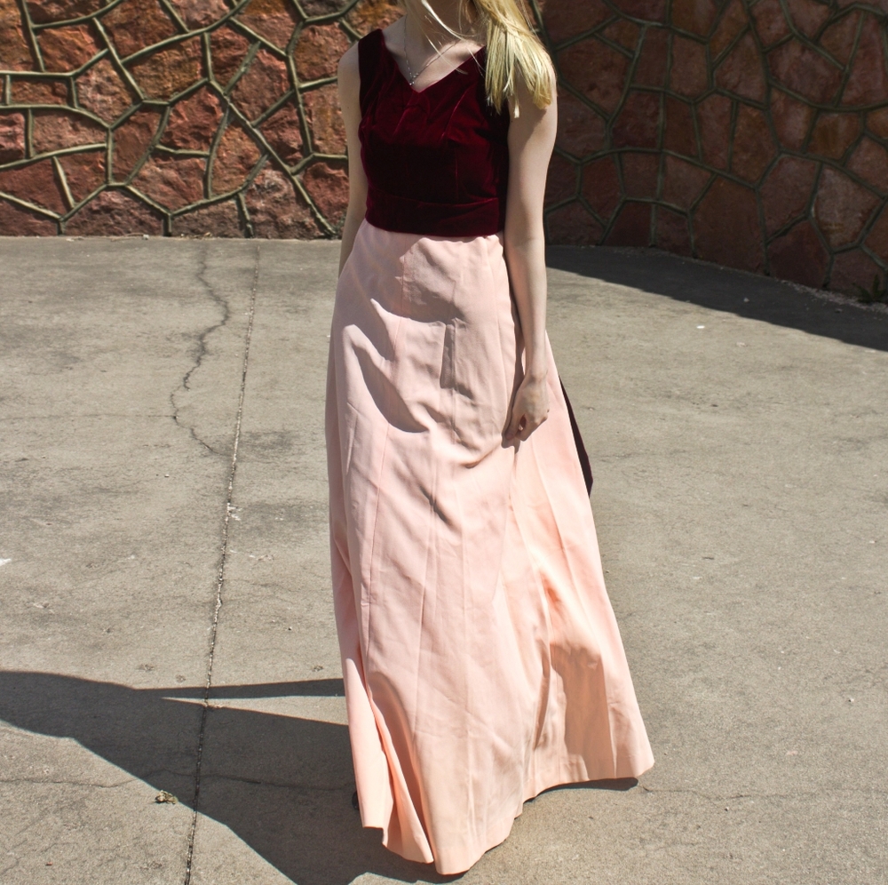Vintage Red and Pink Velvet Formal Dress